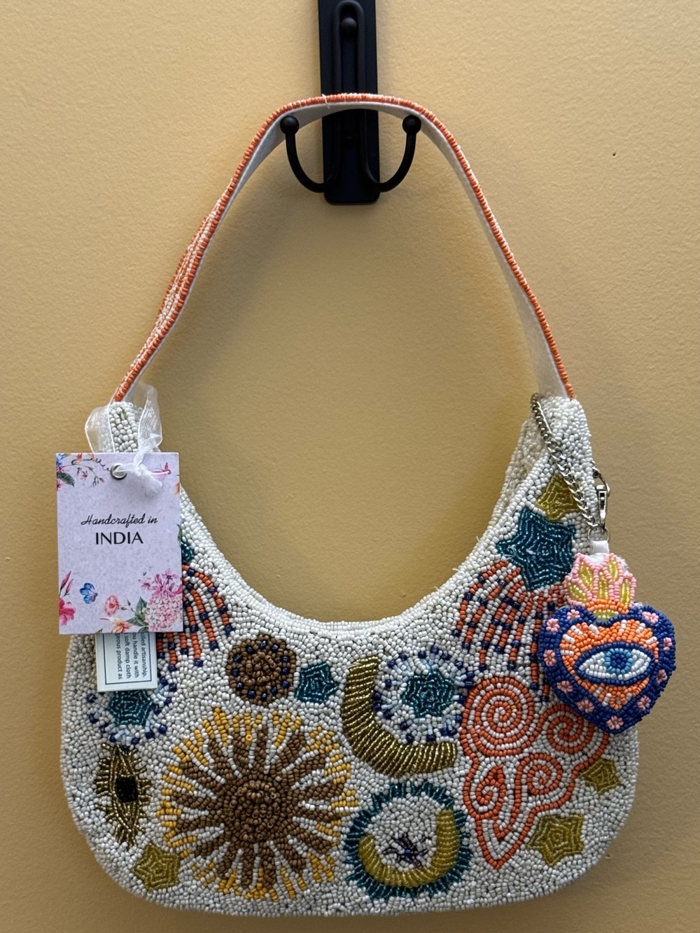 Made in India Handcrafted Beaded Evil Eye purse White Orange NWT TIK TOK Viral